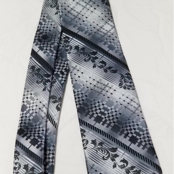 Vintage Stacy Adams Silver Gray Geometric Floral Tie Men's Classic Formal Neckti - Picture 4 of 8